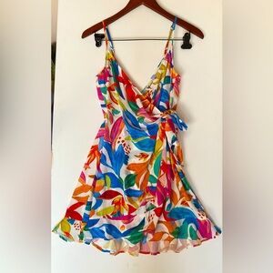 Mumu - Multicolor Floral Tropical Wrap Dress Mini Spaghetti Strap - Size XS -D13
